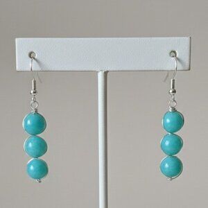 Blue Amazonite Gemstone Pierced Earrings Handmade